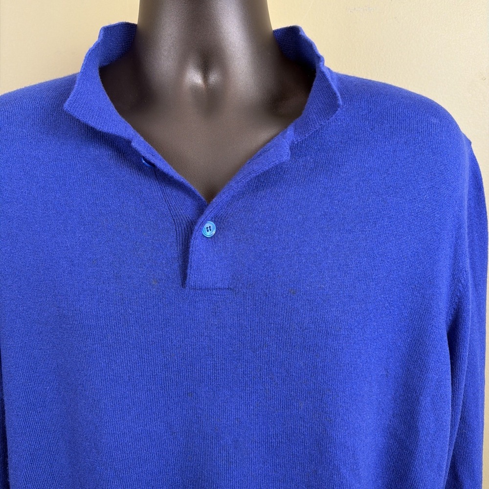 Trillion Settefili Cashmere Sweater XXL/56 2 Button Pullover Blue w/Collar ITALY